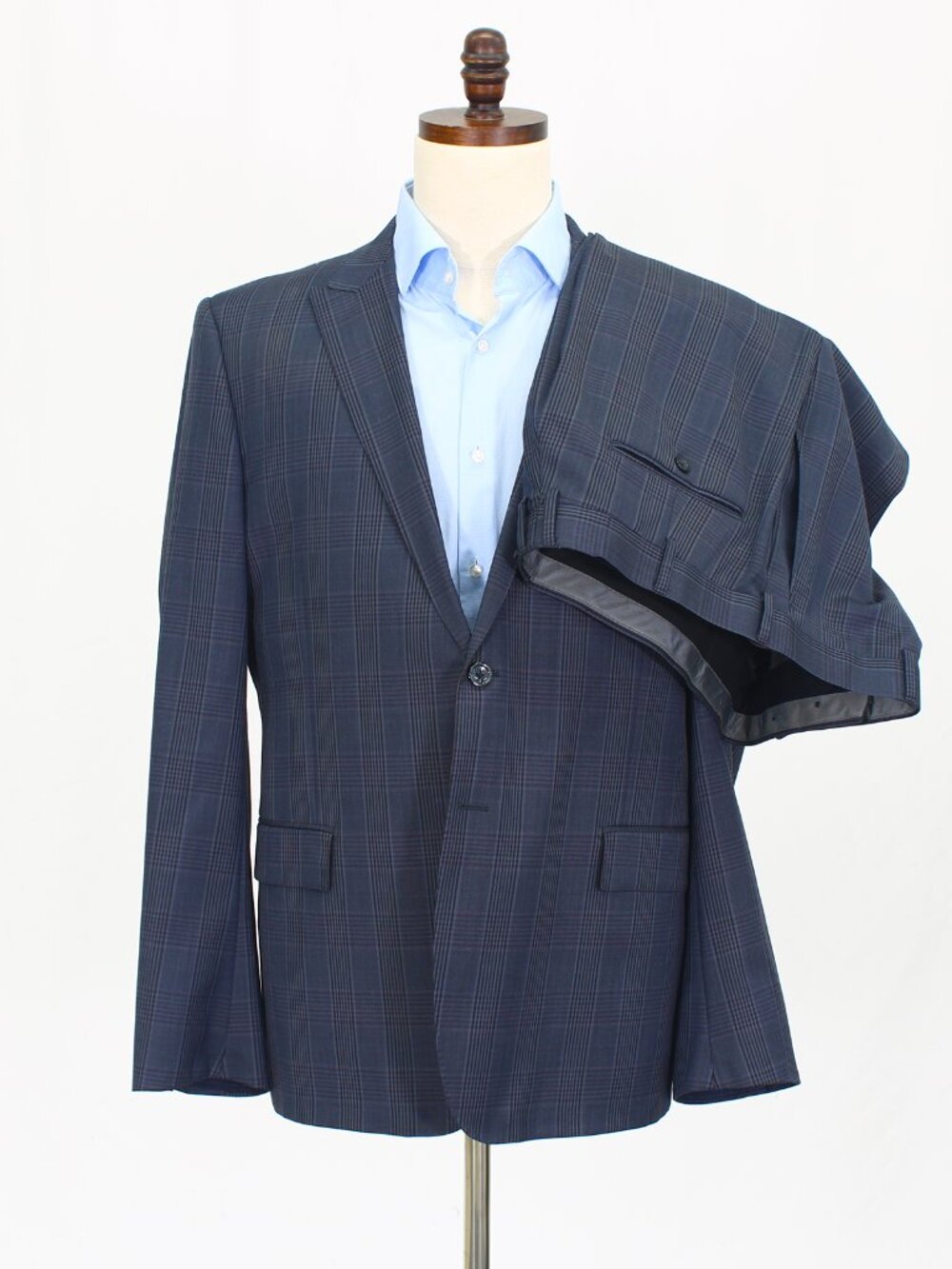 Tiglio Luxe 46R 38x33 Blue Full Suit 2-Button Check R690